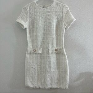 BEBOP Above Knee Tweed White Dress